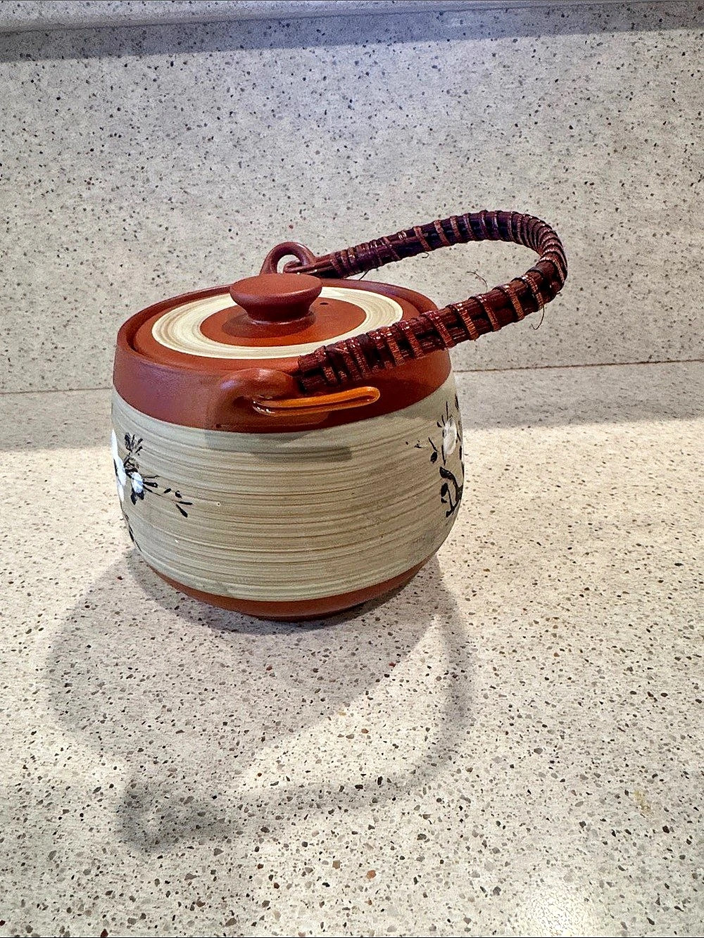 Burnt Orange and Cream Japanese Cherry Blossom Teapot with Strainer - Picture 5 of 9